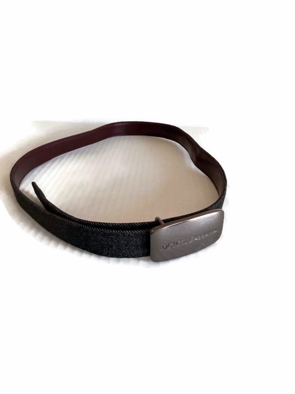 Dolce & Gabbana Reversible Black Denim and burgundy leather belt